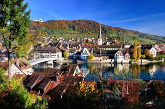 Townview with Hohenklingen Castle in autumn