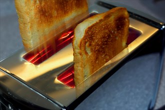 Toast slices flying out of the toaster