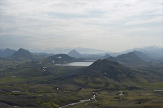 Panoramic mountain landscape at Alftavatn lake