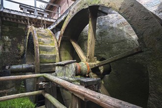 Two overshot water wheels of a flour mill
