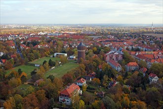 View of the city of Leipzig and its surroundings from the Monument to the Battle of the Nations in autumn
