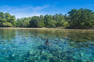 Man snorkeling in the clear waters