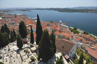 View of Sibenik with the Cathedral of St. James and the cemetery at the front