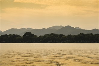 Hills at West Lake at sunset