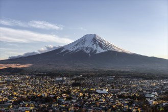 View over Fujiyoshida City and Mount Fuji Volcano