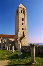 The Romanesque Bell Tower and medieval pillars of the church of St John The Evangelist