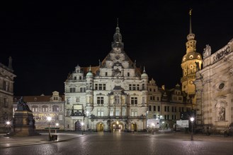 Georgenbau or Georgentor building and Dresden Castle at night