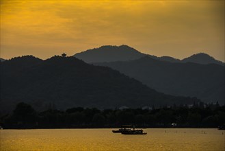 Hills at West Lake at sunset