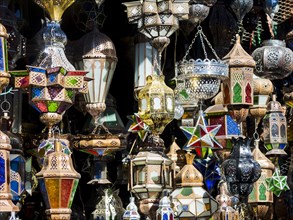Oil lamps on sale at a market in the Medina