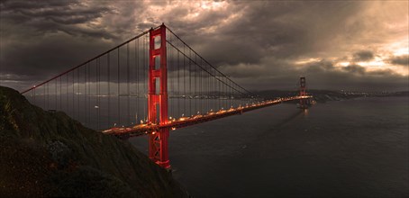Golden Gate Bridge with storm clouds