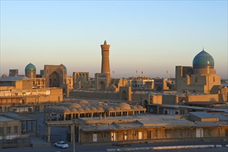 View from the Ark Fortress of the historic centre with the Mir-i-Arab Madrasah and the Kalon Mosque