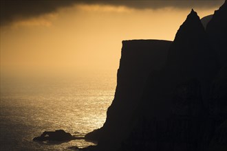 Cliffs and sea in evening light