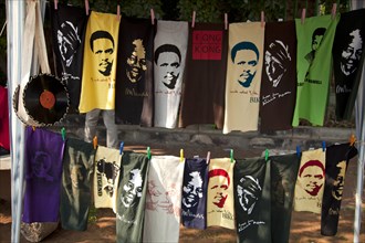 T-shirts with portraits of Nelson Mandela and Steve Biko