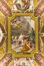 Ceiling fresco with golden stucco frame