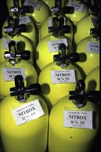 Compressed air cylinders or scuba tanks with Nitrox for diving