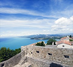 View from Torre di Populonia of Populonia Castle and the Gulf of Baratti