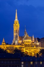 Castle hill with Matthias Church in the blue hour