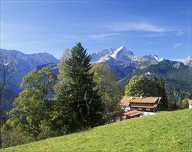 Gasthof Eckbauer guesthouse in front of Alpspitze Mountain
