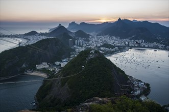 View from the Sugarloaf Mountain or Pao de Acucar and the famous cable car