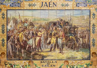 Tile work displaying a historic scene at the Plaza de Espana