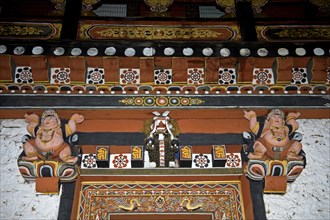 Typical Bhutanese decorative elements of a building