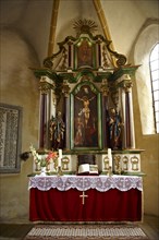 Gothic altar of the 14th century fortified church of Axente Sever