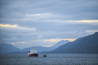 A ship travelling in the Beagle Channel near Ushuaia