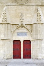 Front portal doors of Montpellier Cathedral or Cathedrale Saint-Pierre de Montpellier
