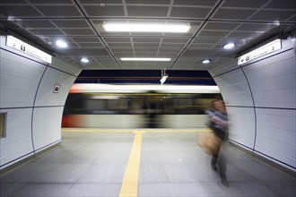 U-Bahn underground train leaving the station
