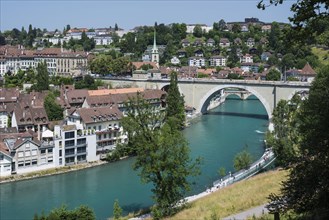 View of the historic centre with the Aar River or Aare River with the Nydegg Bridge