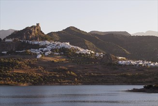 The White Town of Zahara de la Sierra with its Moorish castle and the reservoir of Zahara-El Gastor