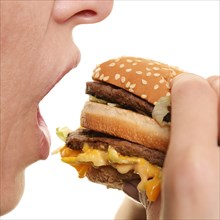 Woman eating a burger