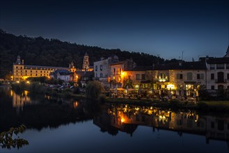 Historic town centre and the Dronne River at night
