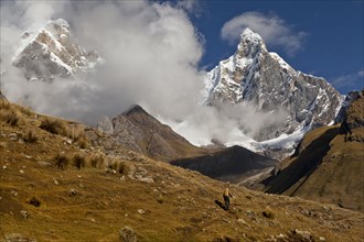 Mountaineer with Mt Nevado Jirishanca