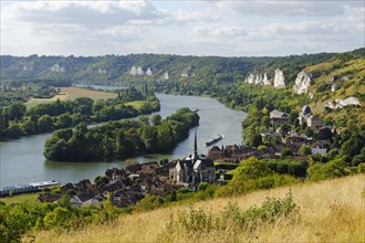 Les Andelys with the Seine River and the island Ile du Chateau