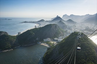 View from the Sugarloaf Mountain or Pao de Acucar and the famous cable car