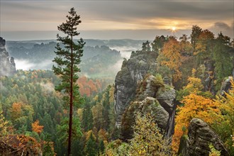 View from the Bastei in fall at dawn