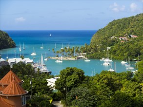 View of Marigot Bay with yachts
