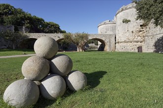 Cannonballs made of stone in the moat