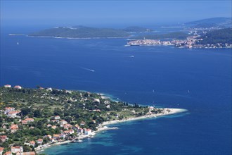 View from the Peljesac Peninsula on the island of Korcula with the town of Korcula