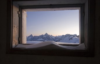 View of the Lienz Dolomites through a window