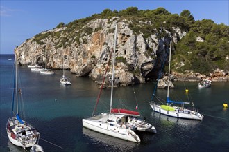 Sailing boats and yachts in Cales Coves Bay