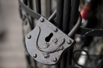 Old lock with reptile relief