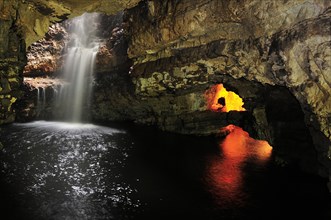 The underground waterfall of the Allt Smoo stream in Smoo Cave