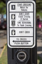 Sign with instructions for a pedestrian crossing