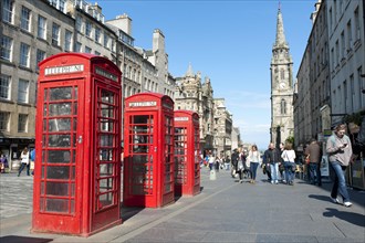 Red telephone booths in the historic centre
