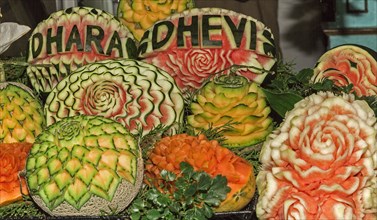 Artistic carved fruit as decoration