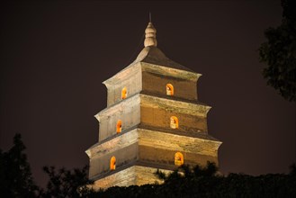 Giant Wild Goose Pagoda at night