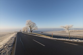 Country road with hoarfrost at Witthoh ridge