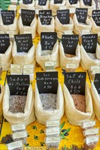 Sale of salt and spices at the farmer's market in Sineu